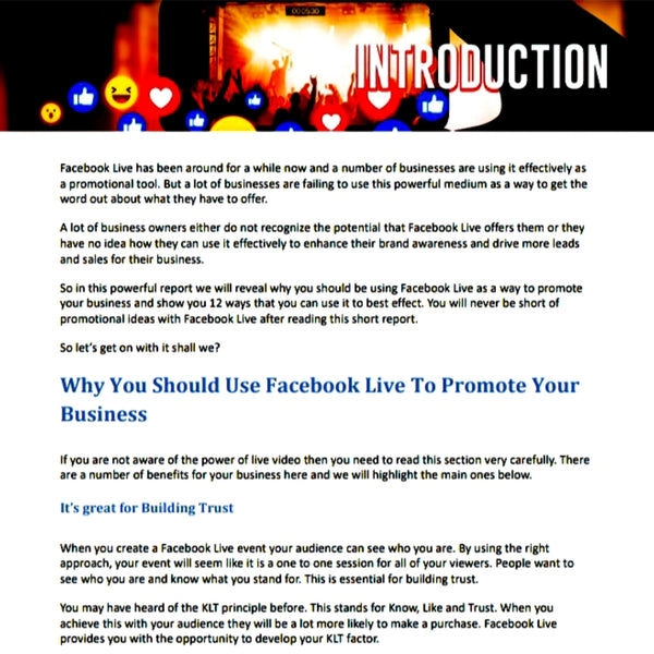 12 Ways To Promote Your Business With Facebook Live PDF Format Instant Download Digital EBook