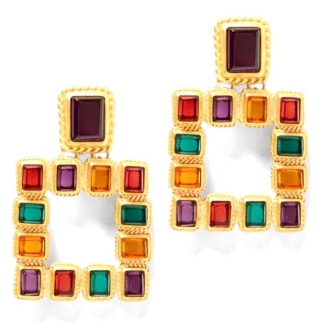 Shine Blocked Rhinestone Dangle Drop Fashion Jewelry Earrings