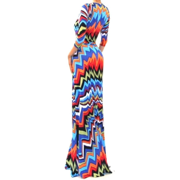 Got Style Multi Color Faux Wrap 3/4 Sleeve Casual Party Maxi Dress