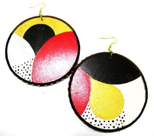 Retro Circles Handmade Multi Color Statement Dangle Wood Earrings