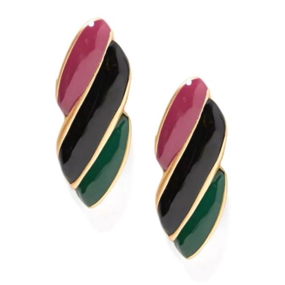 Burgundy Black Green Stripe Drop Fashion Jewelry Earrings