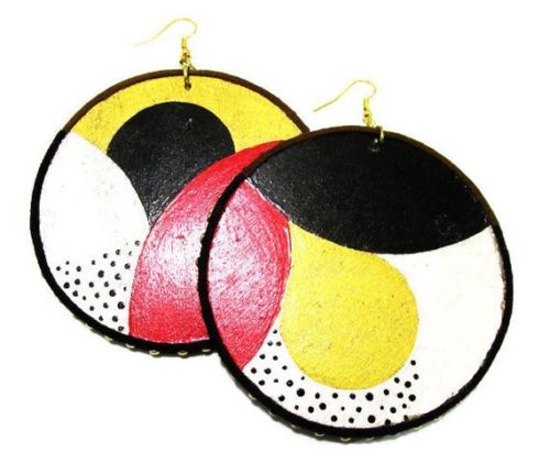 Retro Circles Handmade Multi Color Statement Dangle Wood Earrings