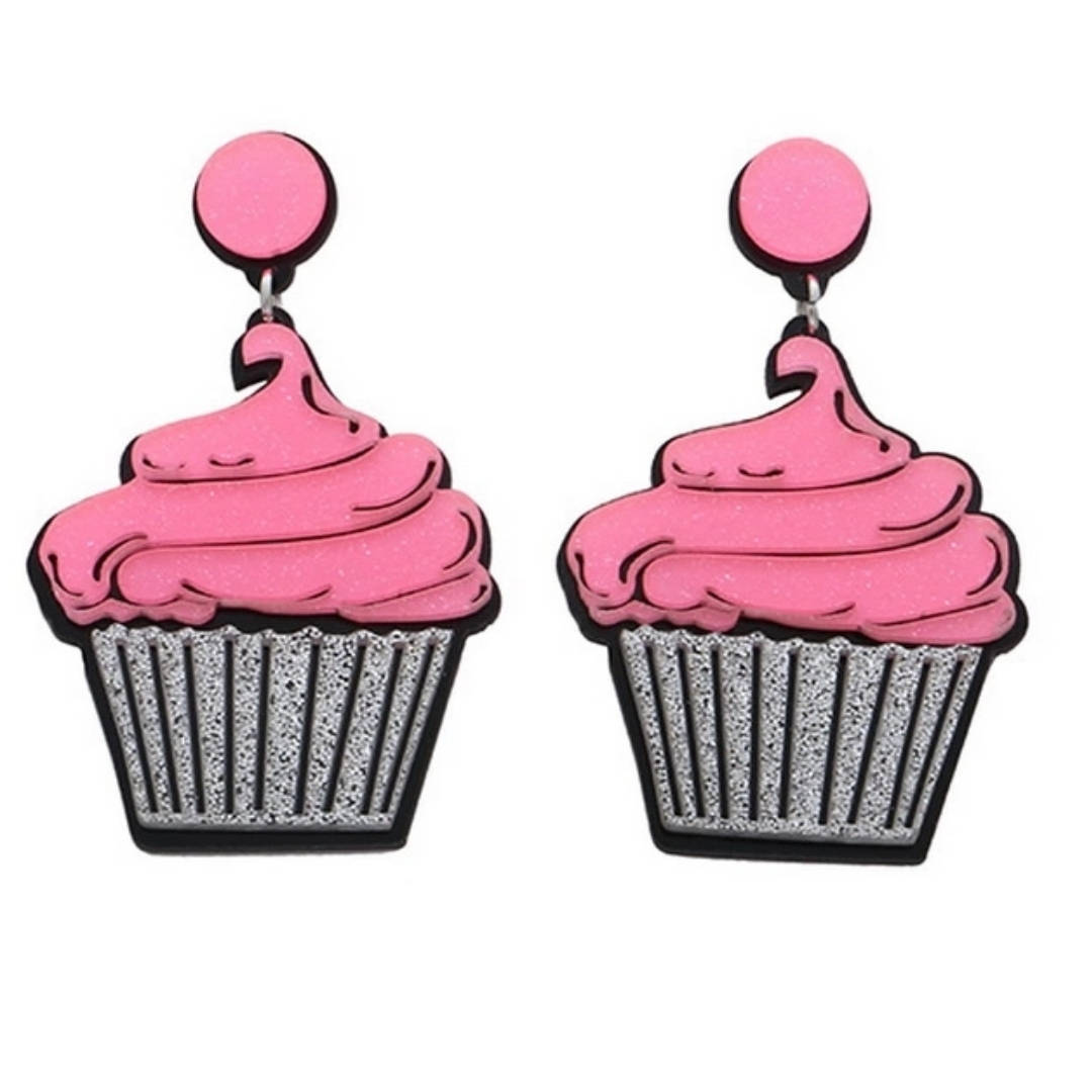 Pink Cupcake Acrylic Stud Earrings