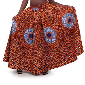 Orange Blue African Multi Print Maxi Skirt Matching Headwrap
