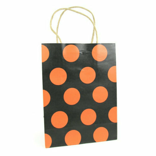 Black Orange Polka Dot Kraft Handle Paper Party Favor Wedding Gift Bags - Set of 9