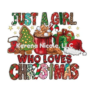 Ready To Press DTF Transfer Just A Girl Who Loves Christmas Stars Plaid Gift Box