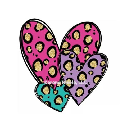 Ready To Press DTF Transfer Leopard Hearts Pink Purple Teal