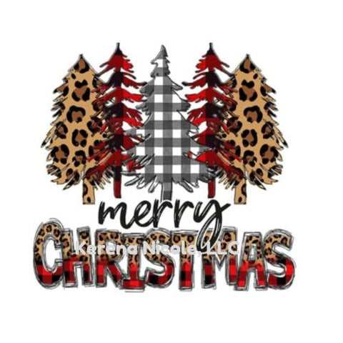 Ready To Press DTF Transfer Merry Christmas Trees Plaid Leopard