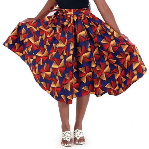 Pinwheel Pattern Flare African Skirt with Matching Headwrap