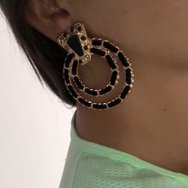 Looped Chain Link Rhinestone Round Dangle Fashion Jewelry Earrings