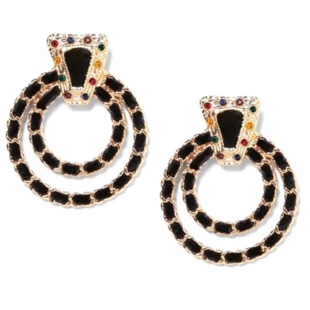 Looped Chain Link Rhinestone Round Dangle Fashion Jewelry Earrings