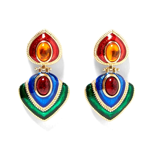 Stunning Beauty Multi Color Gold Tone Teardrop Dangle Fashion Jewelry Earrings