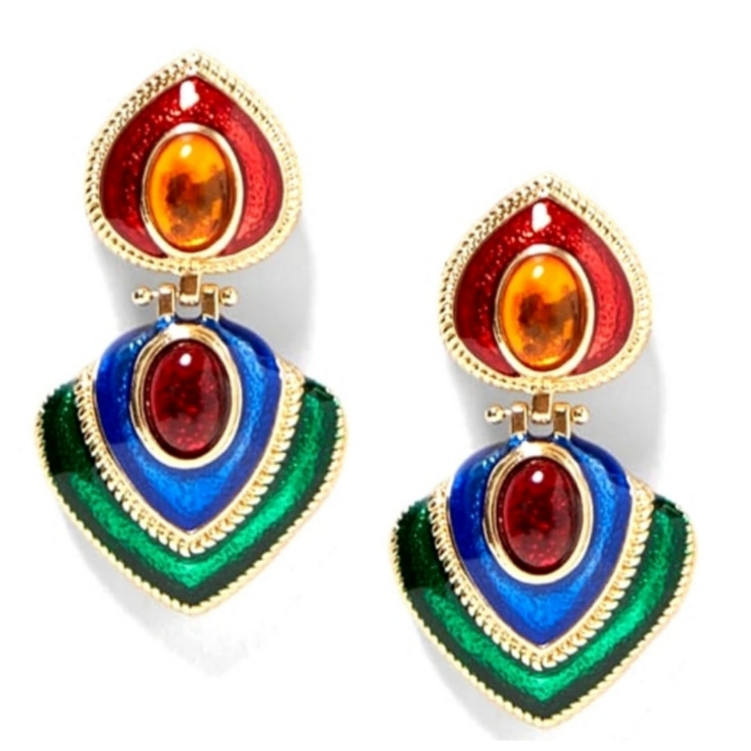 Stunning Beauty Multi Color Gold Tone Teardrop Dangle Fashion Jewelry Earrings