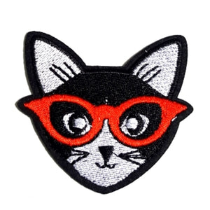 Cat Red Glasses Iron-On Patch