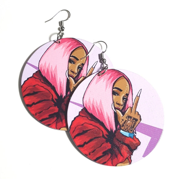 PINK HAIR Dont Care Statement Dangle Wood Earrings