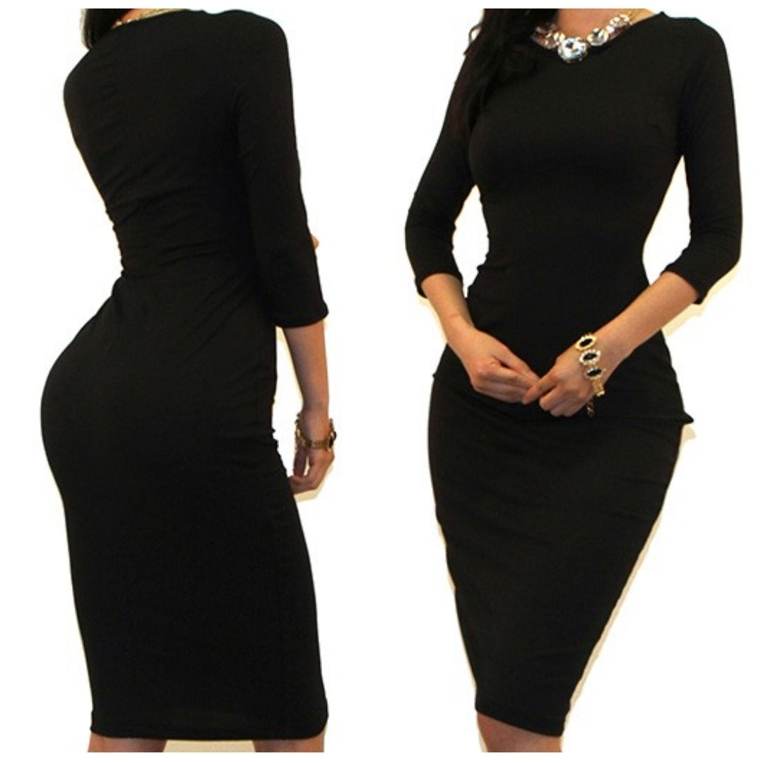Got Style Black 3/4 Sleeve Bodycon Party Cocktail Dress