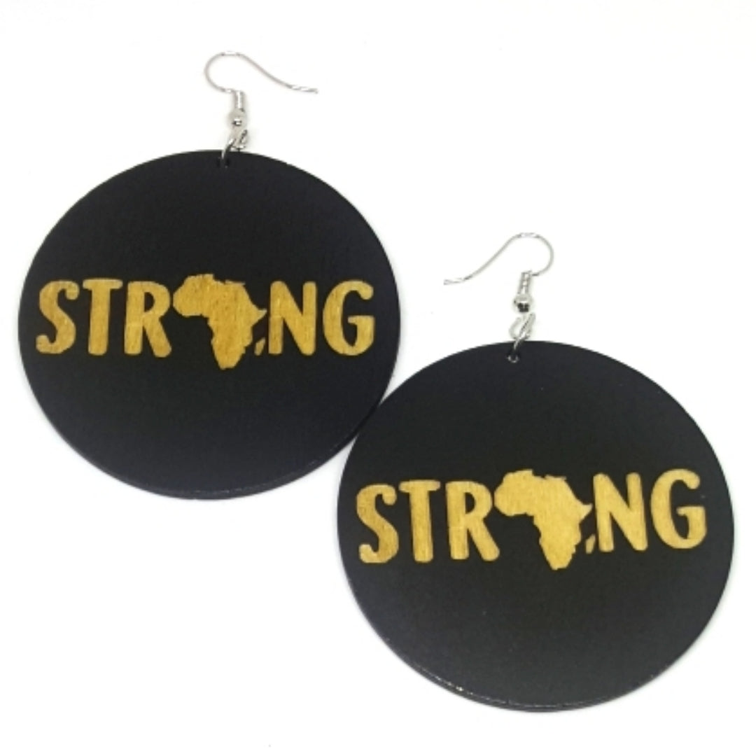 Africa Strong Statement Dangle Engraved Wood Earrings