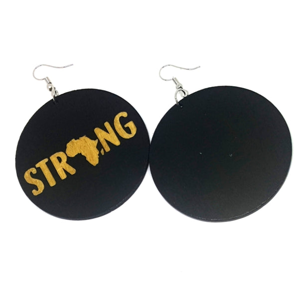 Africa Strong Statement Dangle Engraved Wood Earrings
