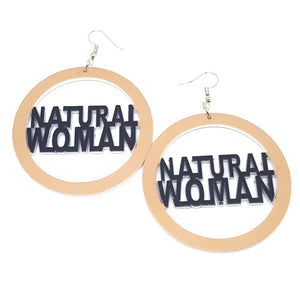 NATURAL WOMAN Khaki Black Statement Dangle Wood Earrings