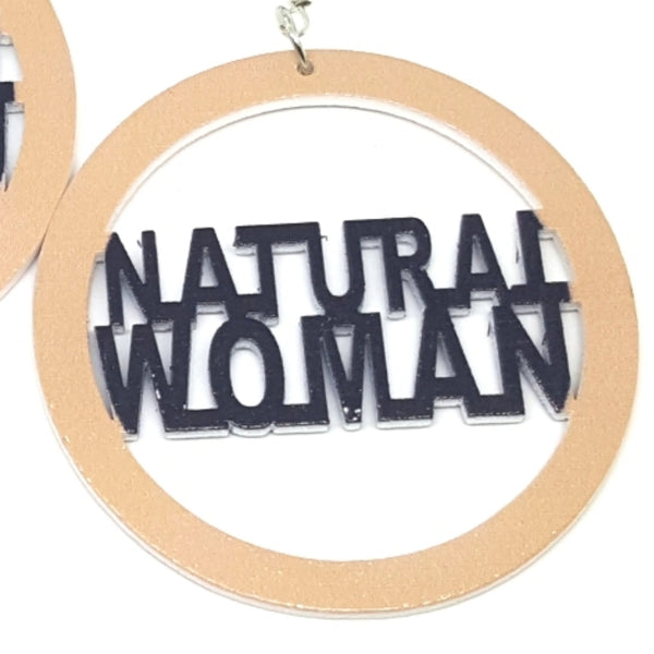 NATURAL WOMAN Khaki Black Statement Dangle Wood Earrings