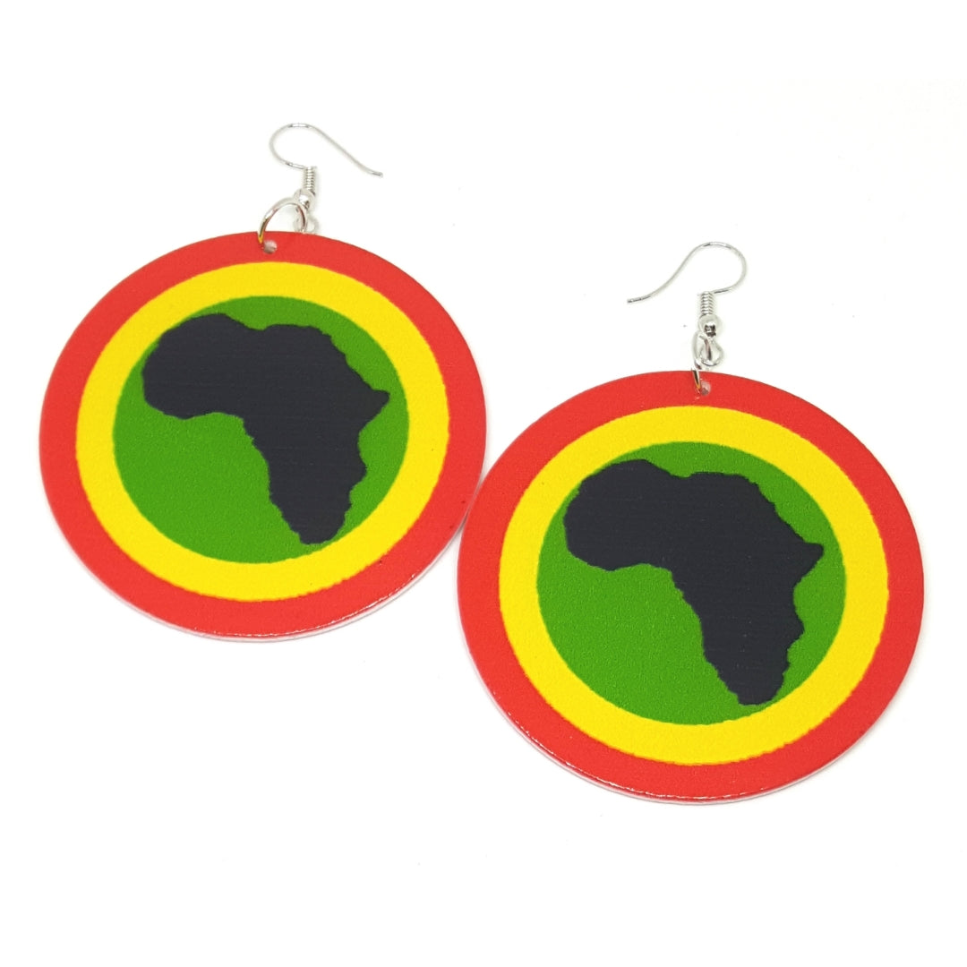 AFRICA Rasta Statement Dangle Wood Earrings