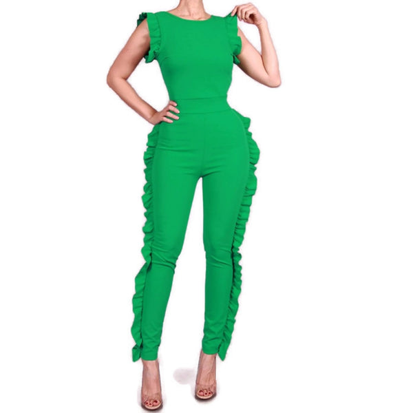 Summer Green Sexy Bodycon Casual Ruffle Jumpsuit