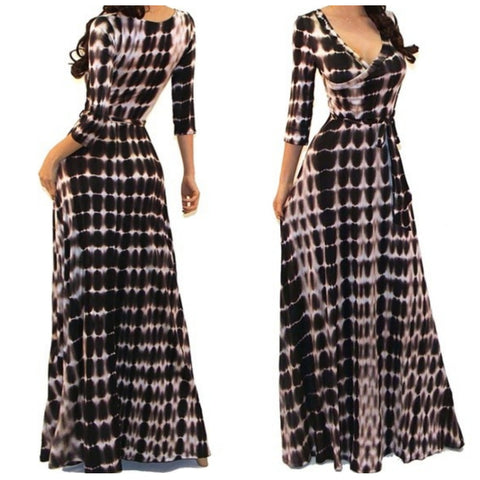 Got Style Brown White Tie Dye Faux Wrap Evening Casual Party Maxi Dress