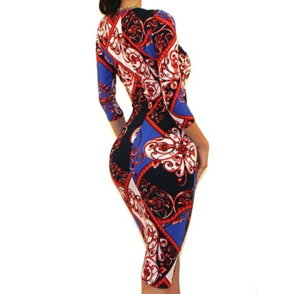 GS Blue Red Swirl Pattern Bodycon Party Cocktail Dress