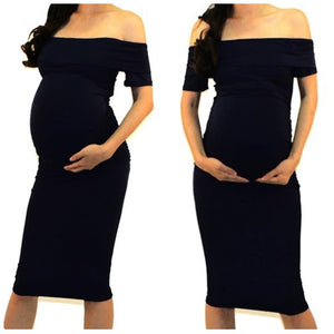 Got Style Black Off Shoulder Ruched Fitted Maternity Midi Dress