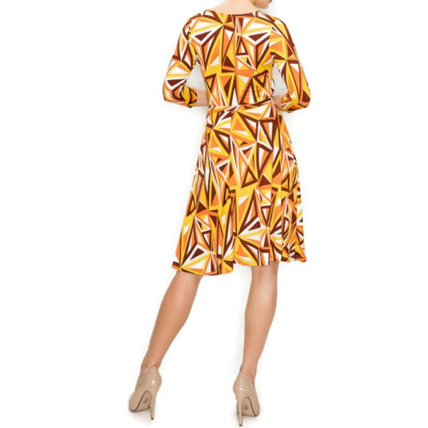Mustard Mirrors Faux Wrap Knee Length Dress