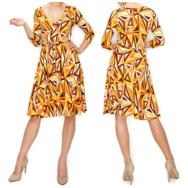 Mustard Mirrors Faux Wrap Knee Length Dress