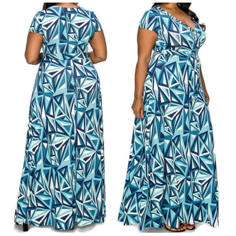 Blue Mirror Faux Wrap Maxi Plussize Dress
