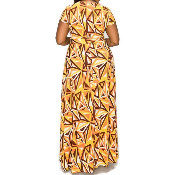 Mustard Brown Mirror Faux Wrap Maxi Plussize Dress