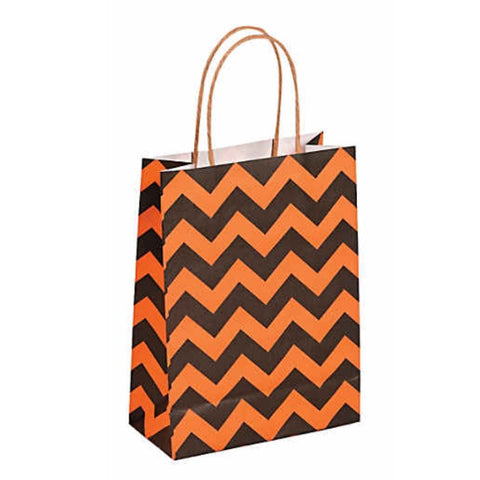 Orange Black Chevron Kraft Handle Paper Party Favor Wedding Gift Bags - Set of 9