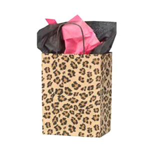 Brown Leopard Kraft Handle Paper Party Favor Wedding Gift Bags - Set of 6