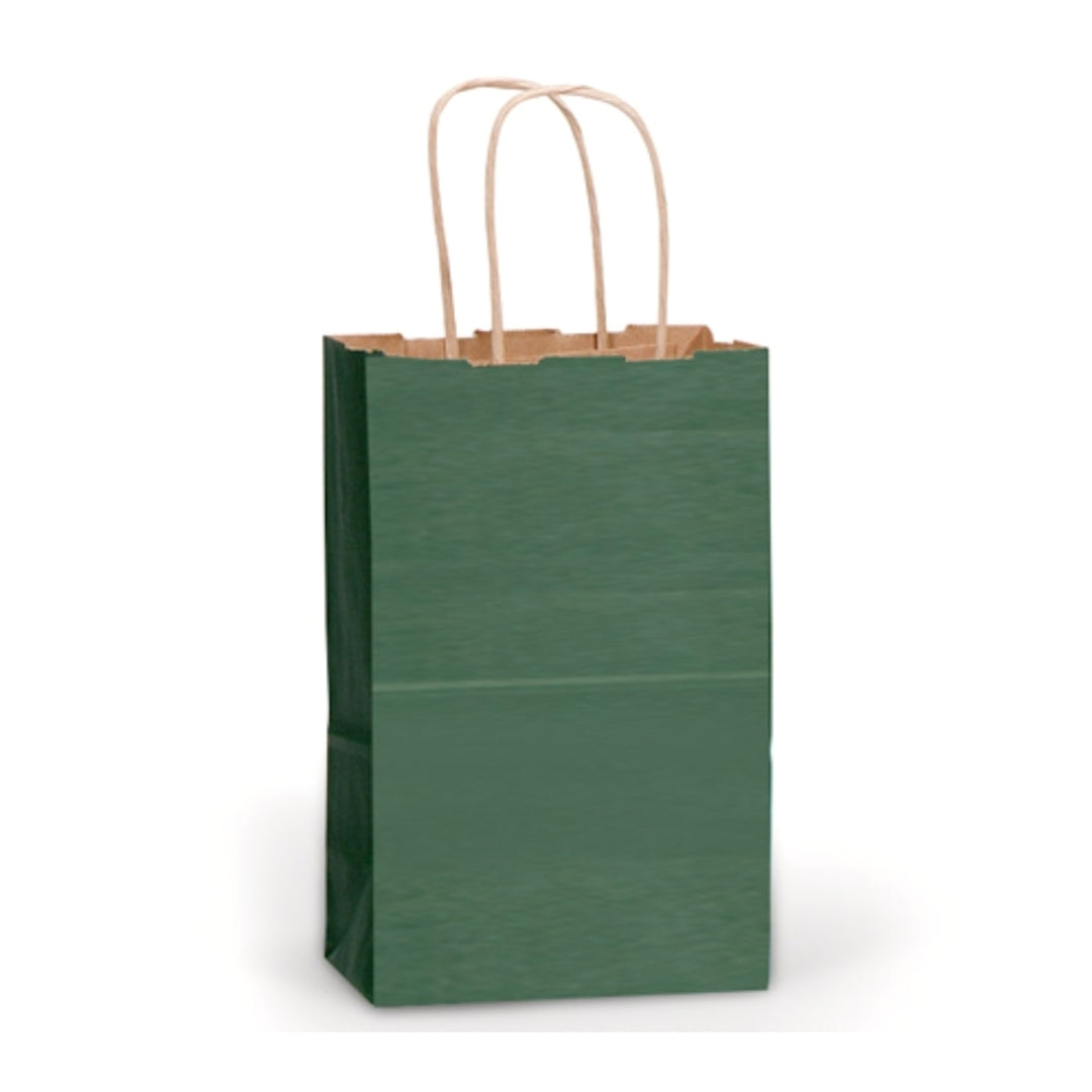 Forest Green Kraft Handle Paper Party Favor Wedding Gift Bags - Set of 8