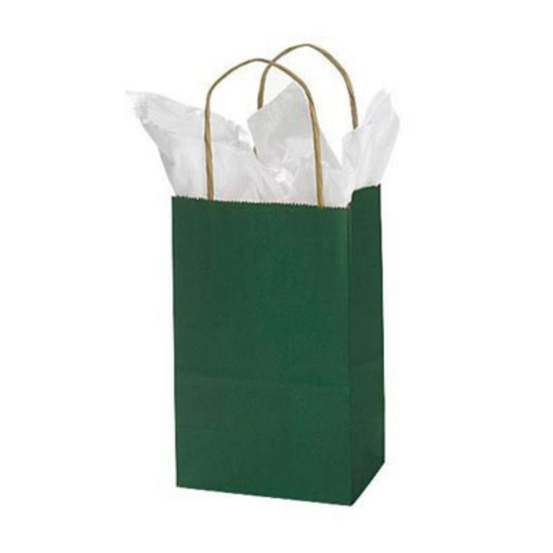 Green Kraft Handle Paper Party Favor Wedding Gift Bags - Set of 8