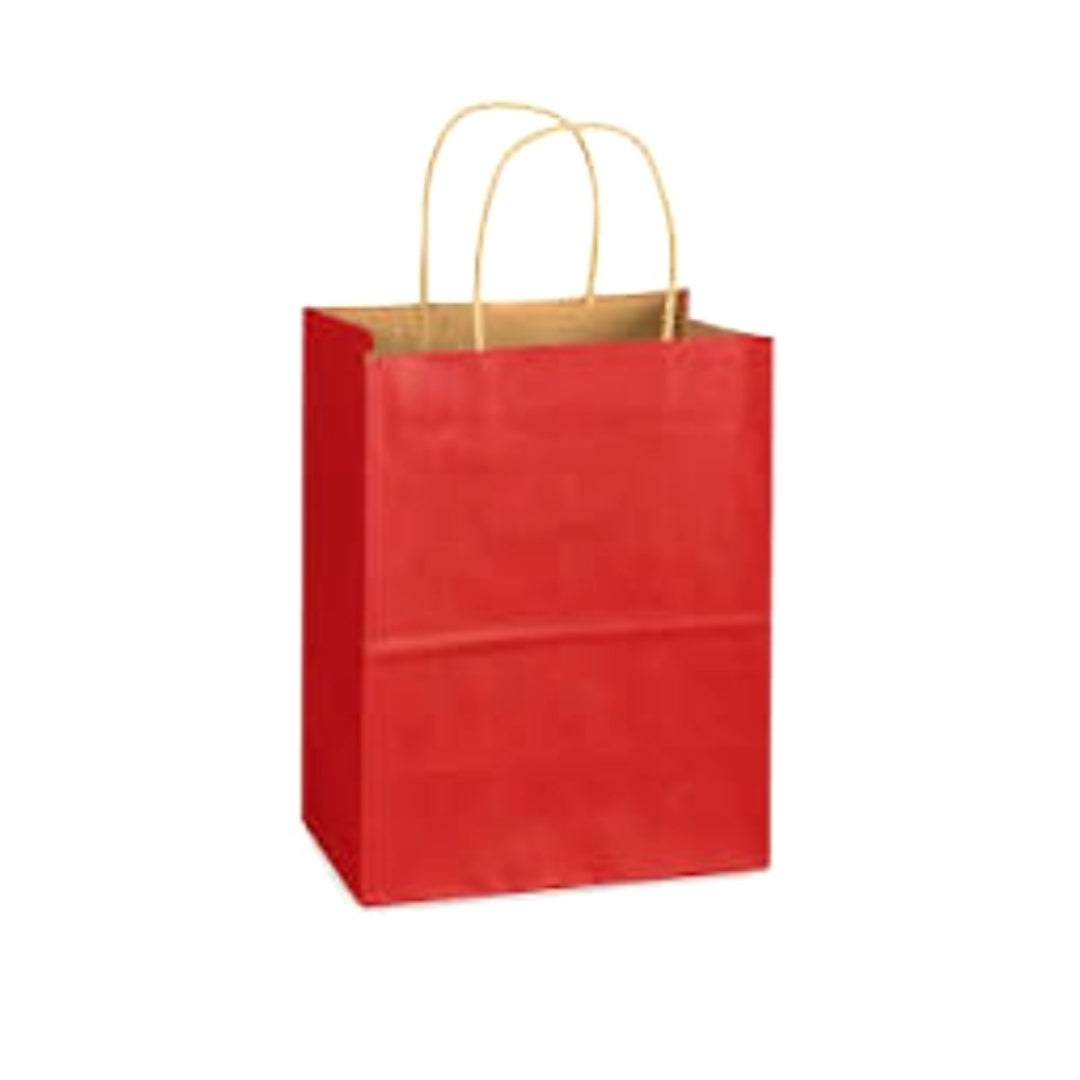 Red Kraft Handle Paper Party Favor Wedding Gift Bags - Set of 16