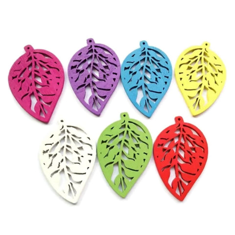 LEAVES MULTICOLOR Ready to Decorate Wood Earrings - Set of 52
