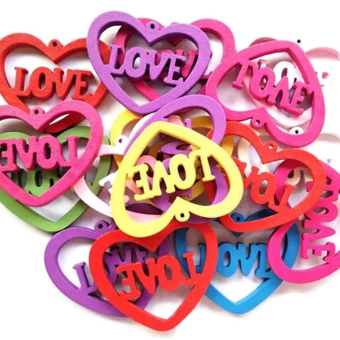LOVE HEART MULTICOLOR Ready to Decorate Wood Earrings - Set of 50