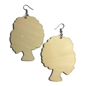 AFRO LADY Unfinished Ready to Decorate Natural Wood Earrings - Set of 3 Pairs