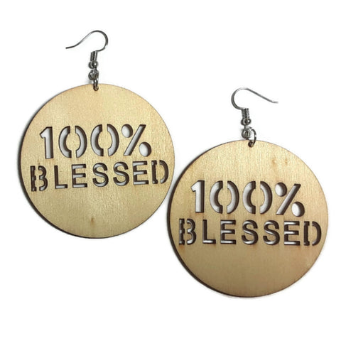 100 PERCENT BLESSED Unfinished Ready to Decorate Natural Wood Earrings - Set of 3 Pairs