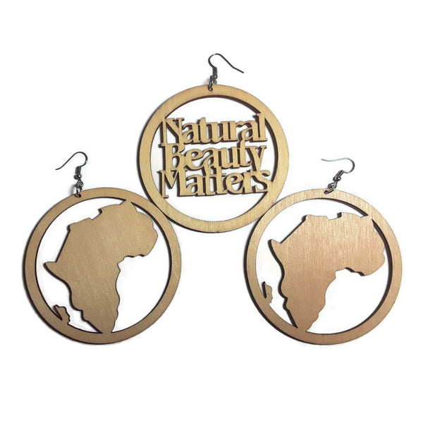 NATURAL BEAUTY AFRICA Unfinished Ready to Decorate Natural Wood Earrings - Set of 3 Pairs
