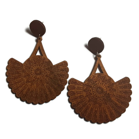 Peacock Natural Statement Dangle Wood Earrings