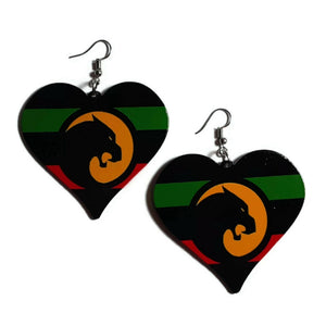 Heart Black Panther Liberation Statement Dangle Wood Earrings