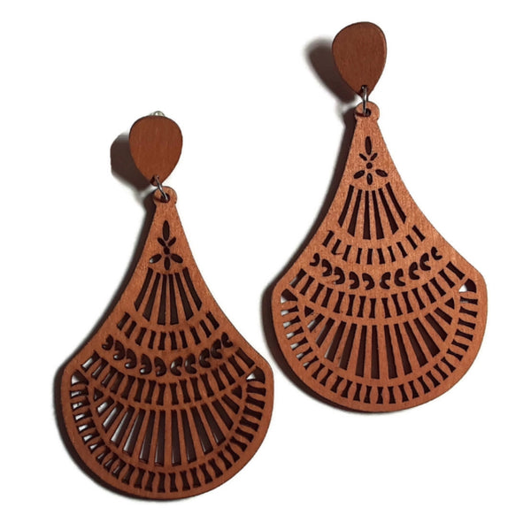 Style and Grace Natural Statement Dangle Wood Earrings