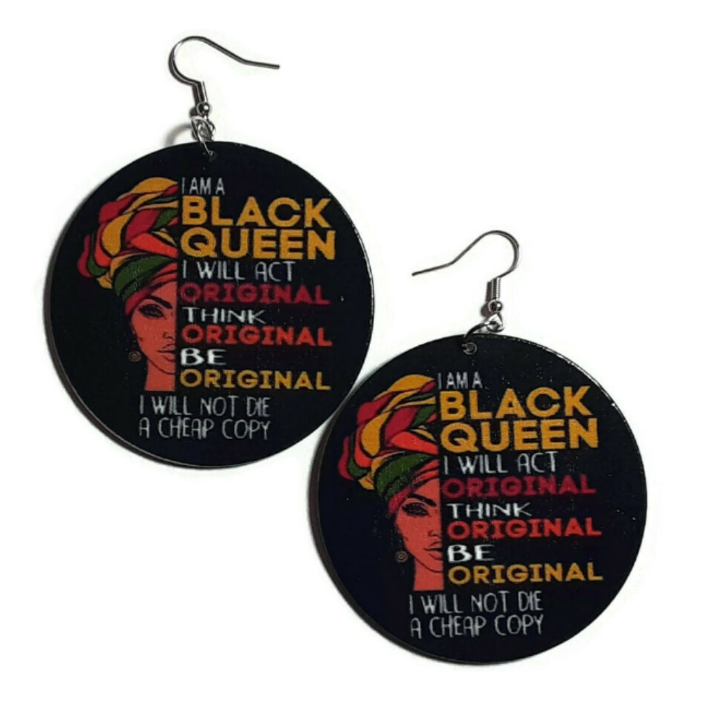 Black Queen Original Statement Dangle Wood Earrings