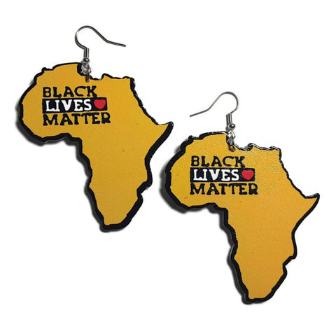 Africa BLM Statement Wood Dangle Drop Earrings