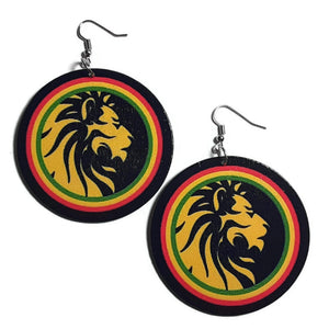 LION Rasta Statement Dangle Wood Earrings
