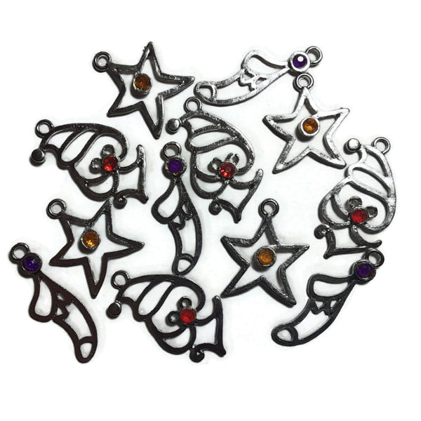 Christmas Rhinestone Assortment Necklace Earring Bracelet Charms - Set of 12